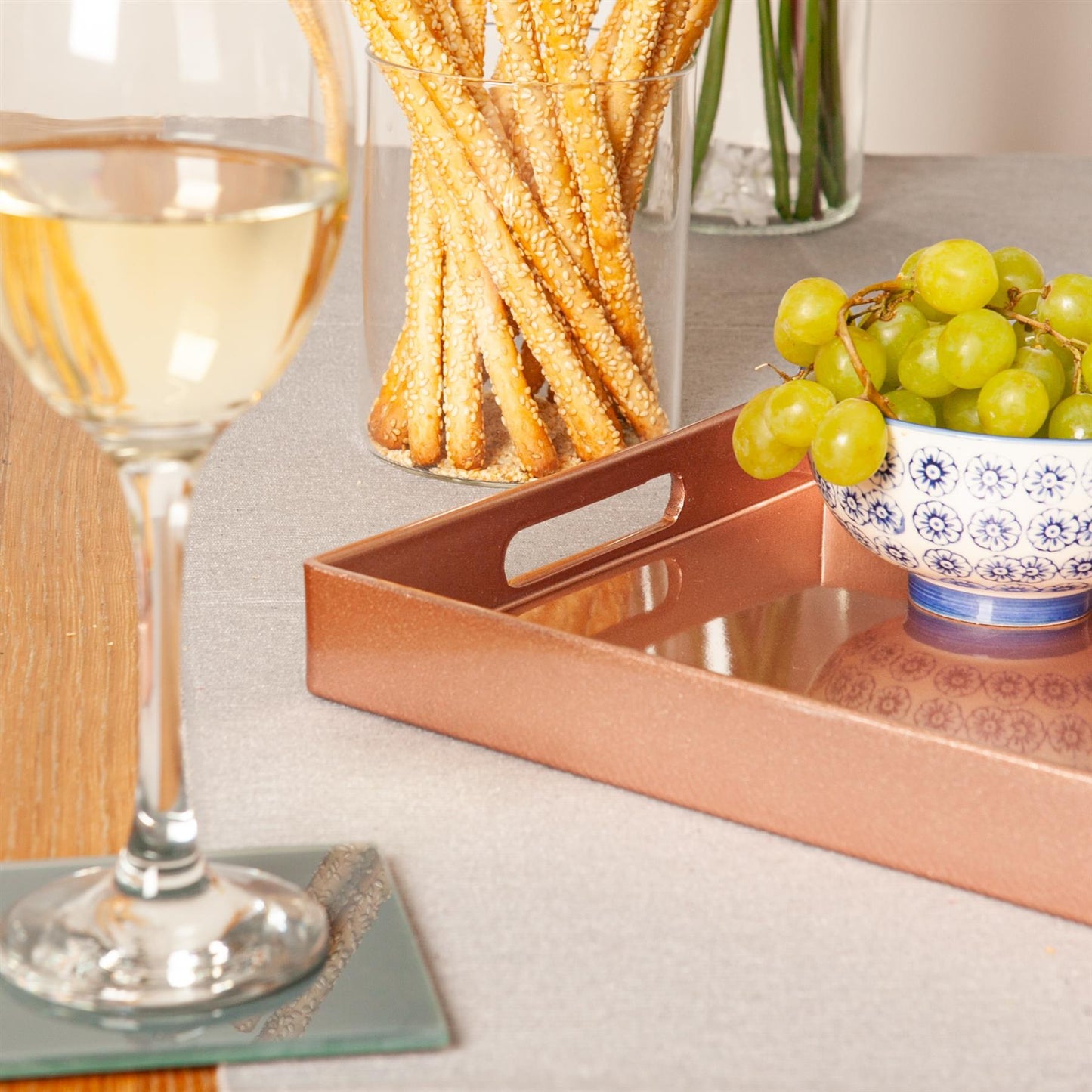 34.5cm x 25cm Rose Gold Rectangle Lacquer Tray