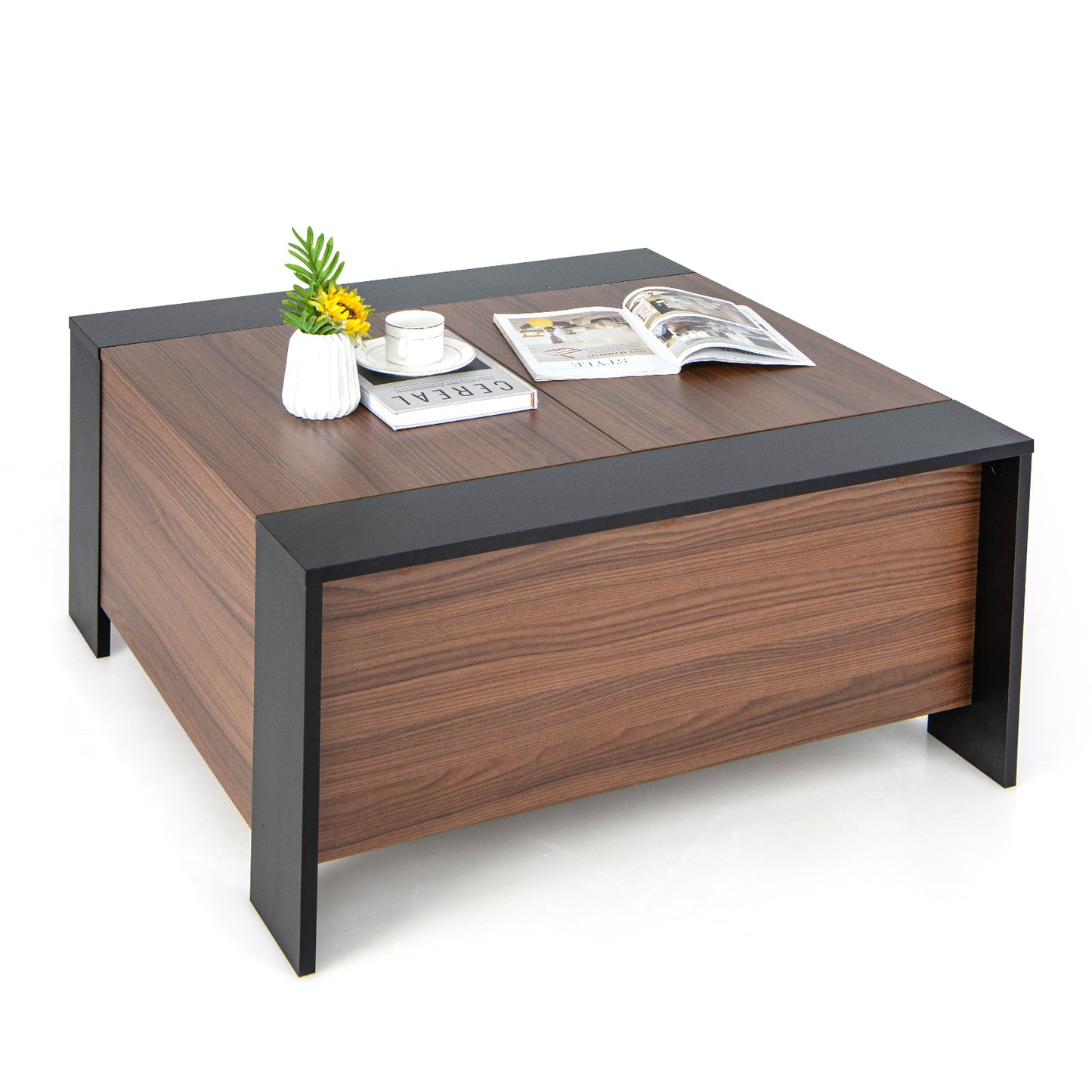 92cm Square Coffee Table with Sliding Top and Hidden Compartment-Grey