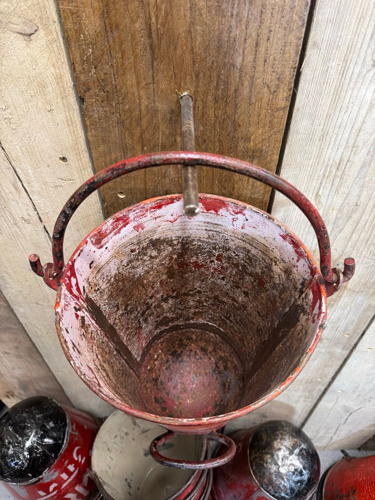 Vintage Galvanised Hanging Fire Bucket Hanging Basket / Plant Pot Planter Pail A