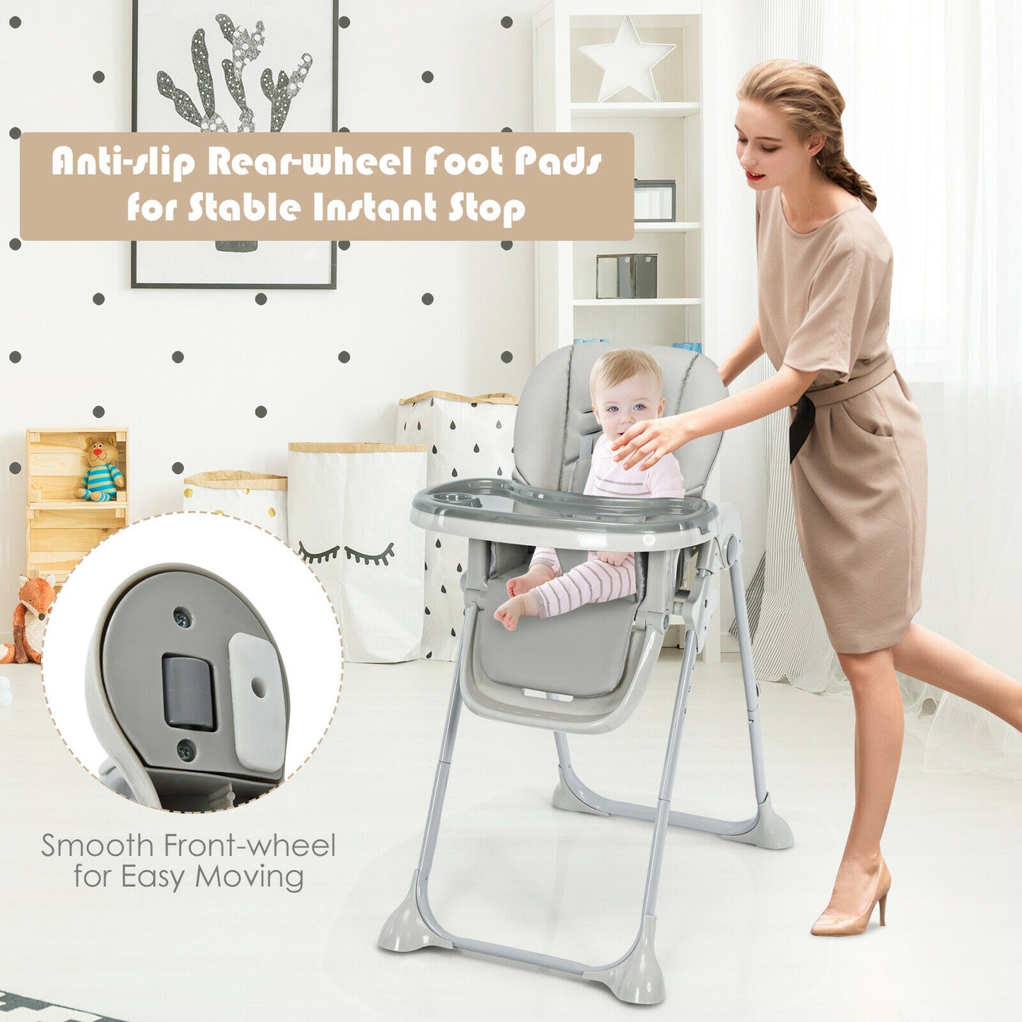 Folding High Chair-Beige