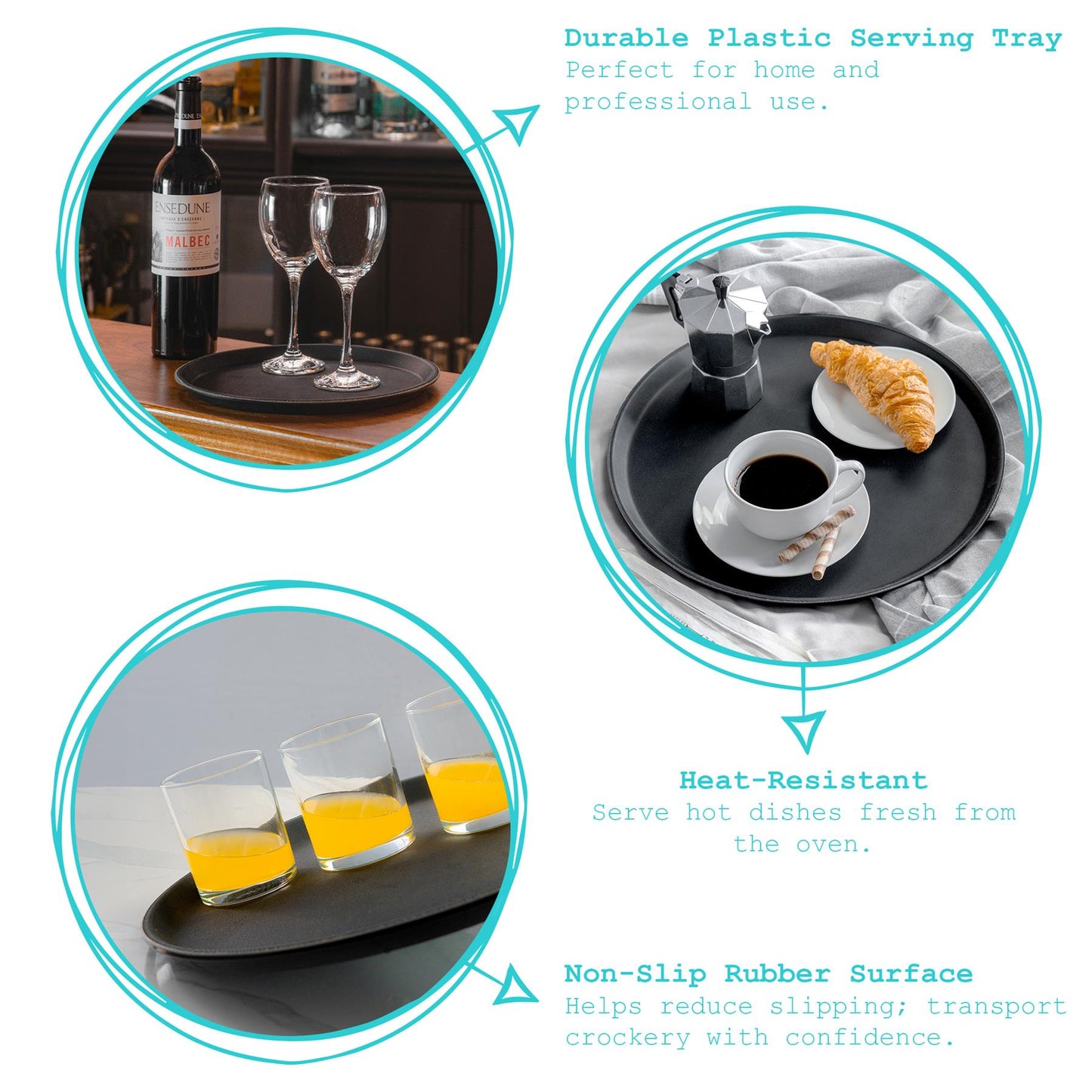 Black 35.5cm Round Non-Slip Serving Tray