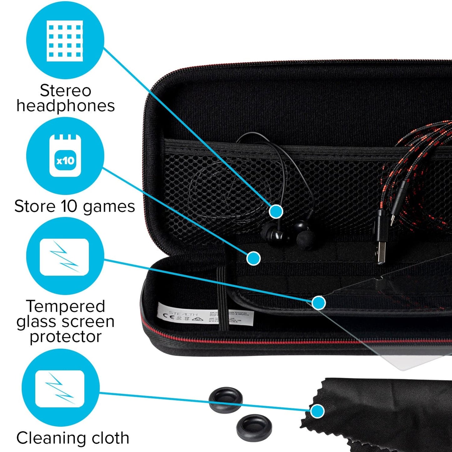 Maplin Hard Case and Cable Kit for Nintendo Switch with Earphones