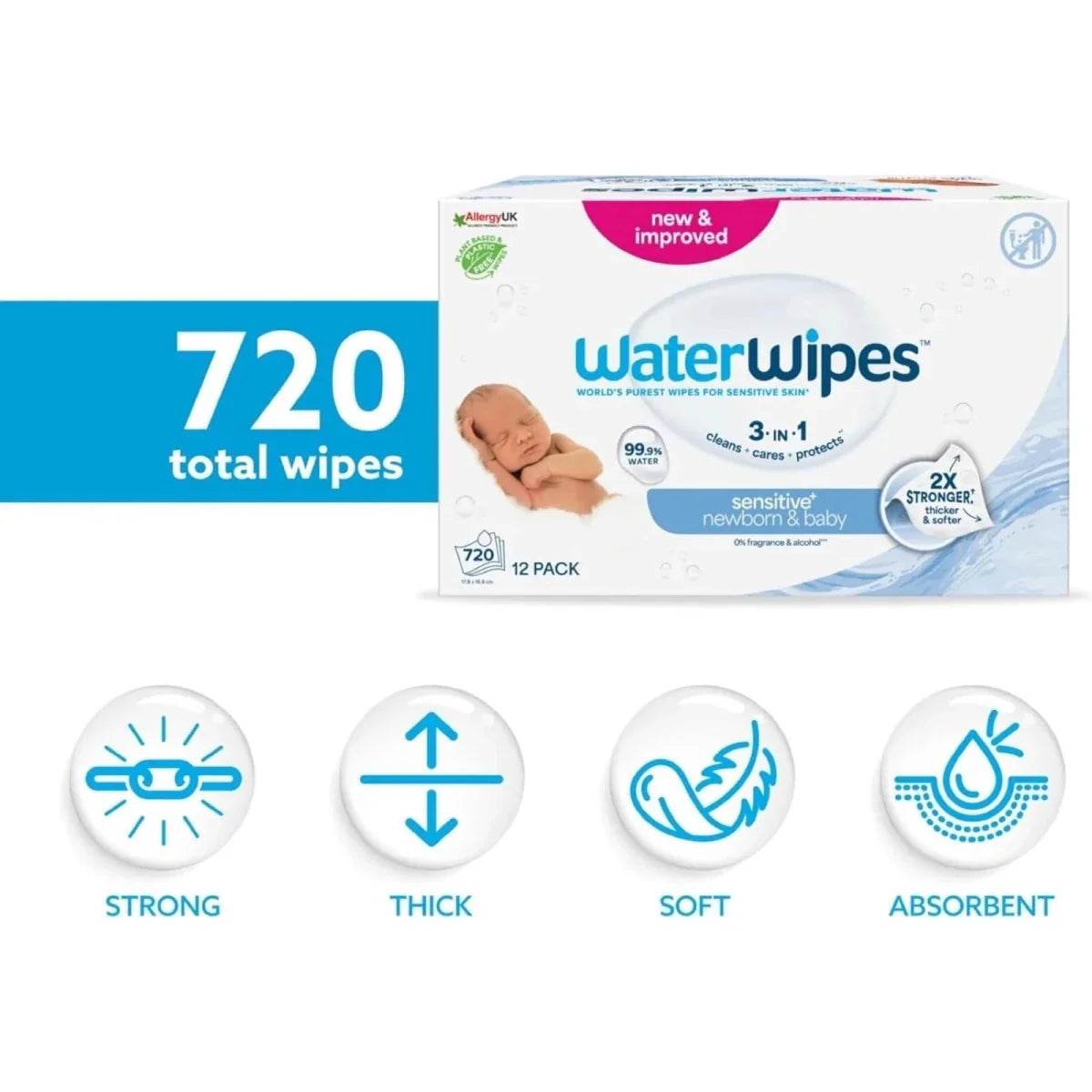 WaterWipes Sensitive Baby & Newborn Wipes 12x60 pcs