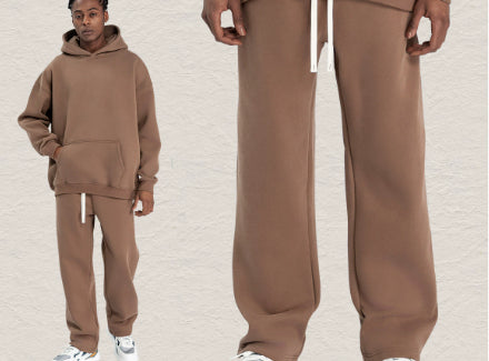 Men's Hooded Sweatshirt Fleece-lined Loose Sweatshirt Set