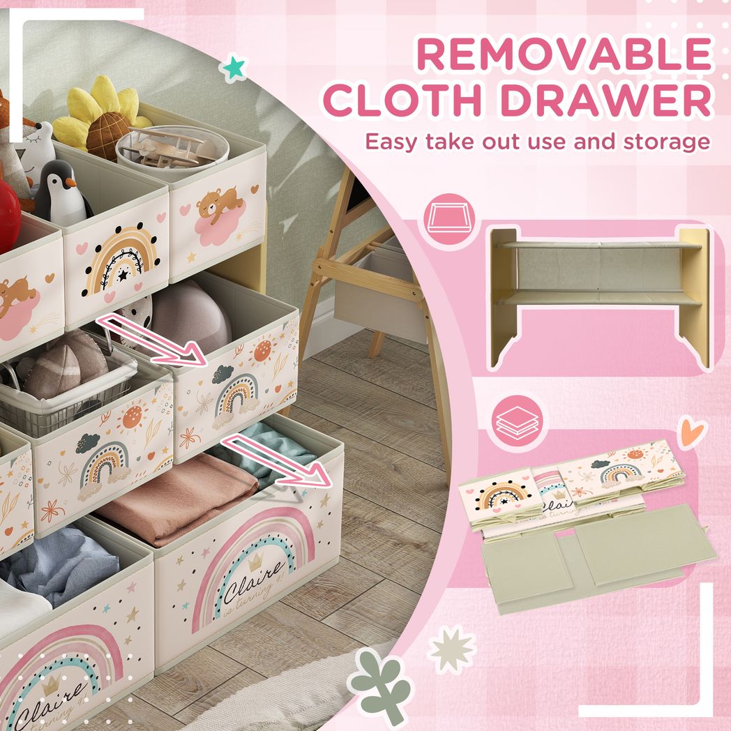AIYAPLAY 3-Tier Toy Organiser Shelf with 9 Storage Boxes for Bedroom