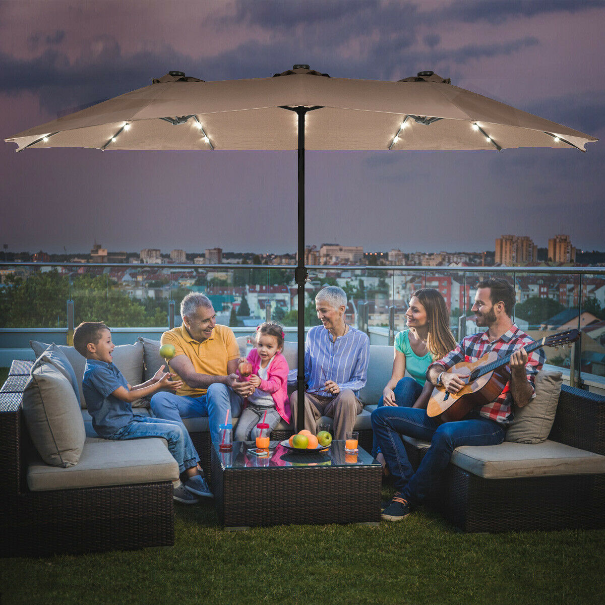 Extra Large LED Patio Double-Sided Umbrella Crank Parasol-Orange