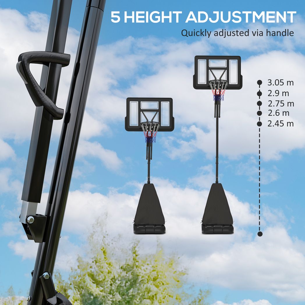 SPORTNOW 2.45-3.05m Portable Basketball Hoop and Stand with Wheels