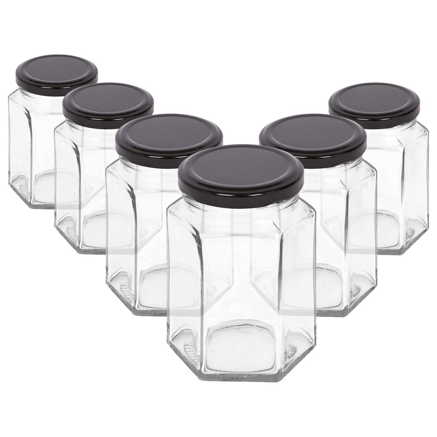 250ml Hexagonal Glass Jam Jars with Lids - Pack of Six