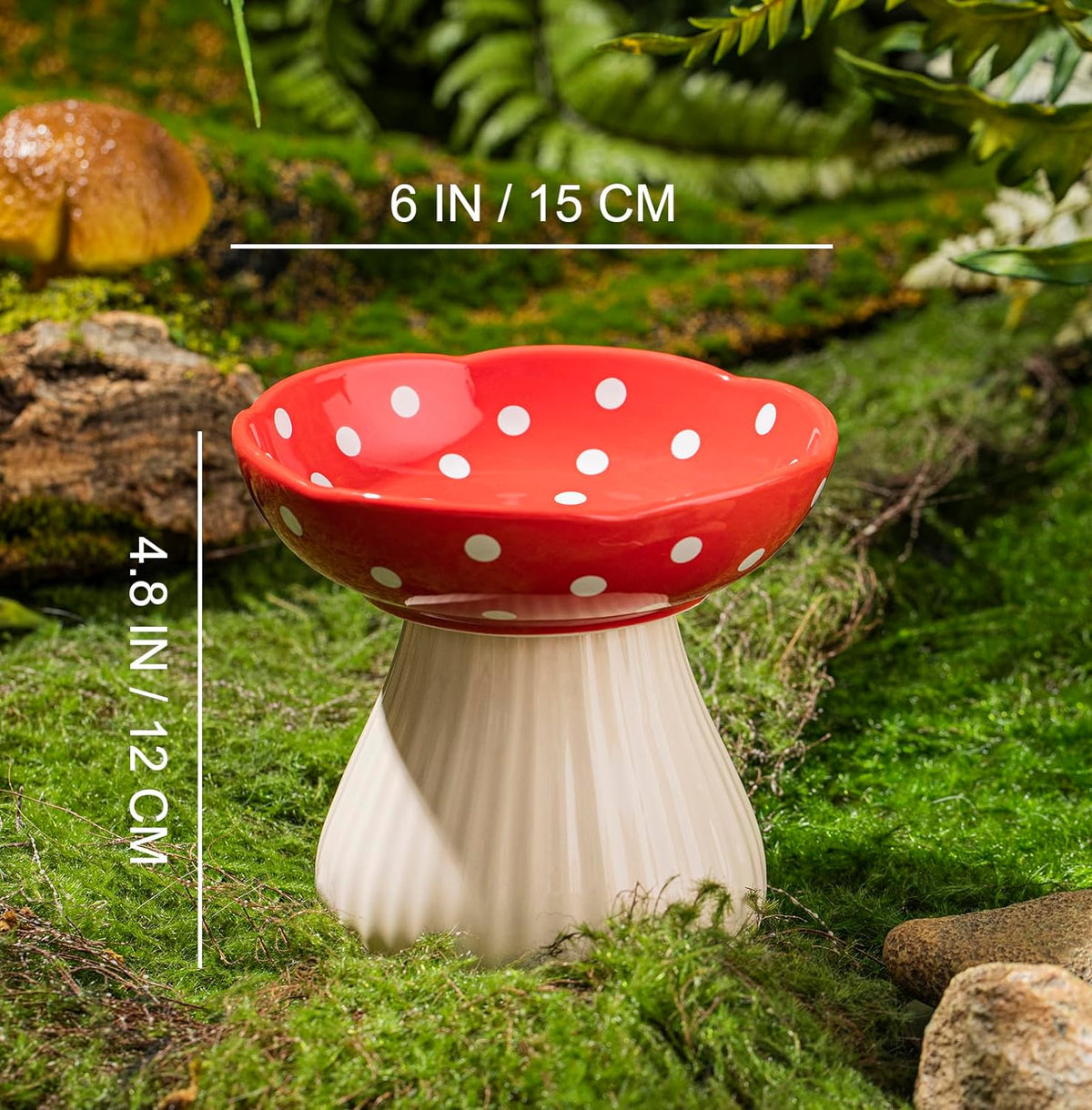 Mushroom Raised Cat Bowl With Cute Polka Dot Design And Safe Ceramic Material For Small Pets