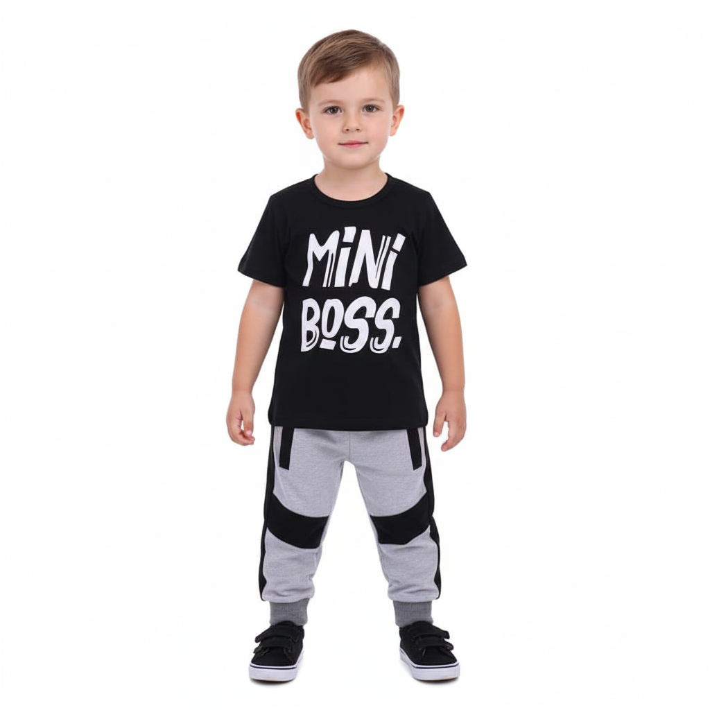 Kids' Black Two-Pieces Outfit Set | Letter Print Tracksuit for Boys & Girls