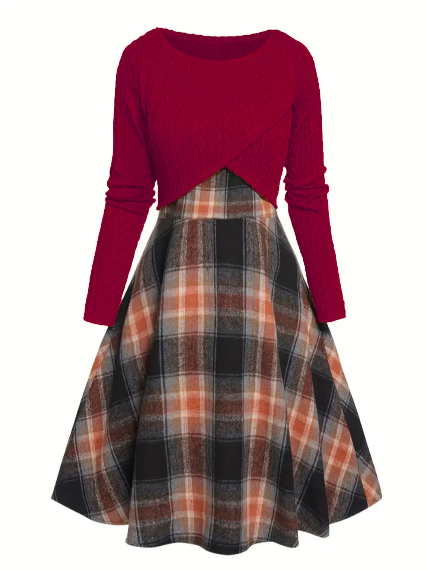 Womens Two-pieces Set, Knitted Long-sleeve Top And Dress