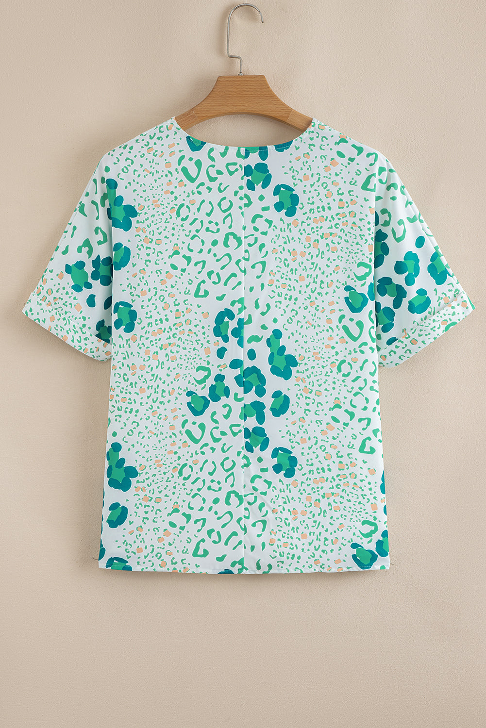 Sky Blue Mixed Leopard Print V Neck Short Sleeve Blouse