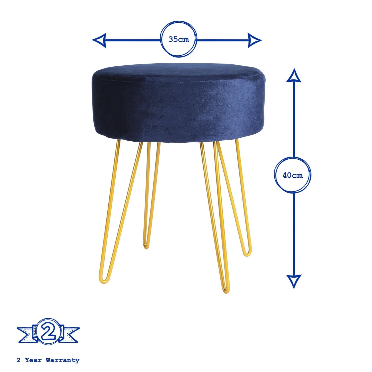 Blue Round Velvet Footstool