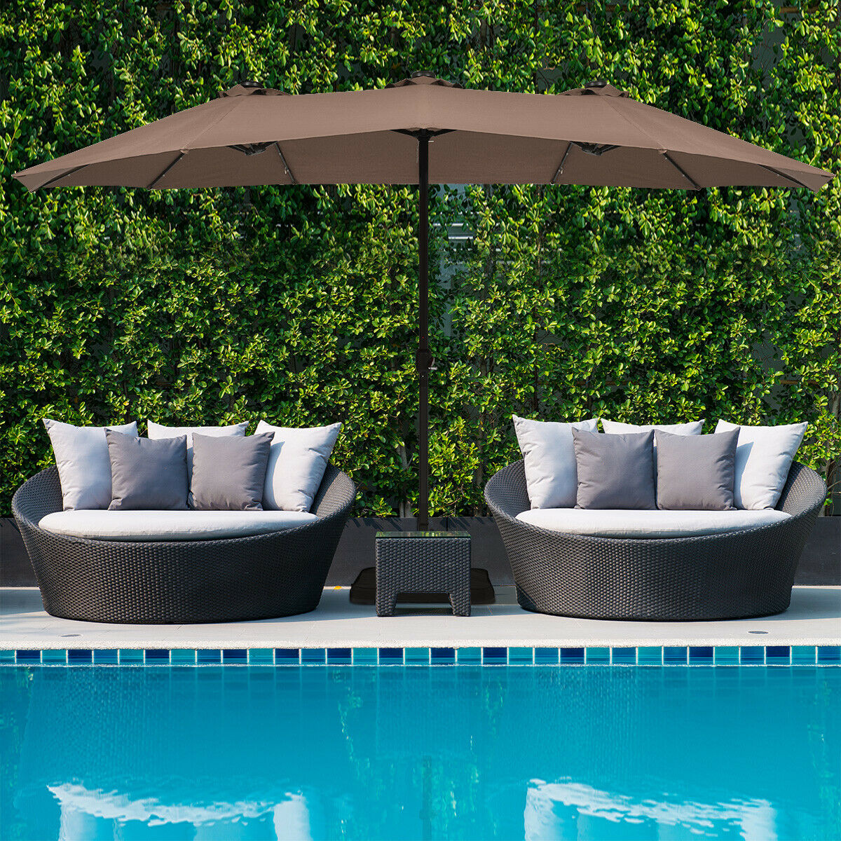 Extra Large LED Patio Double-Sided Umbrella Crank Parasol-Orange