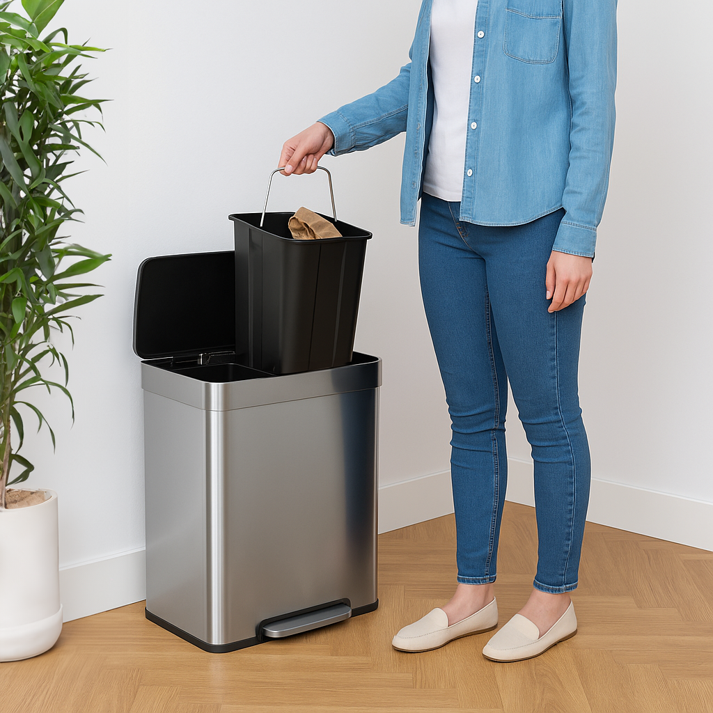 60L (2 x 30L) Stainless Steel Double Kitchen Pedal Bin