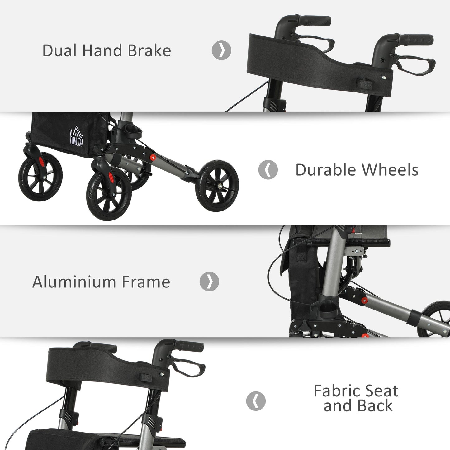 HOMCOM 4 Wheel Rollator Walker,  Adjustable Mobility Walker with Bag, Silver