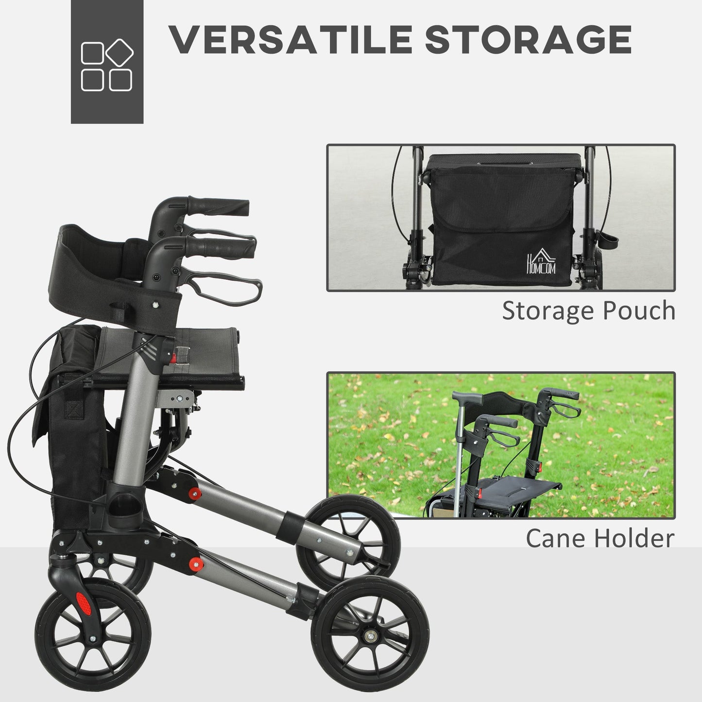 HOMCOM 4 Wheel Rollator Walker,  Adjustable Mobility Walker with Bag, Silver