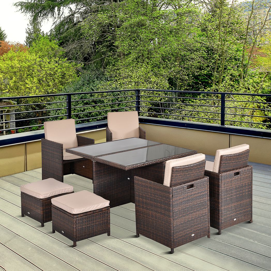 9PC Rattan Garden Furniture Set 8 Wicker Dining Chairs Footrest Table