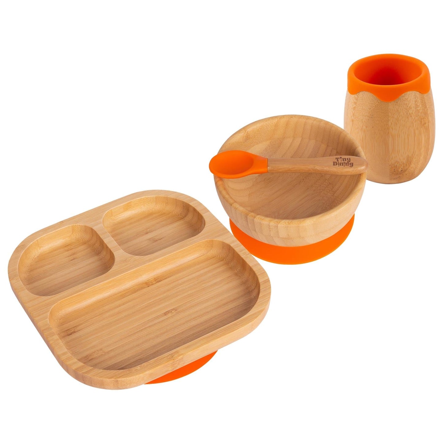 4pc Divided Bamboo Suction toddler, baby and Children's Feeding Set