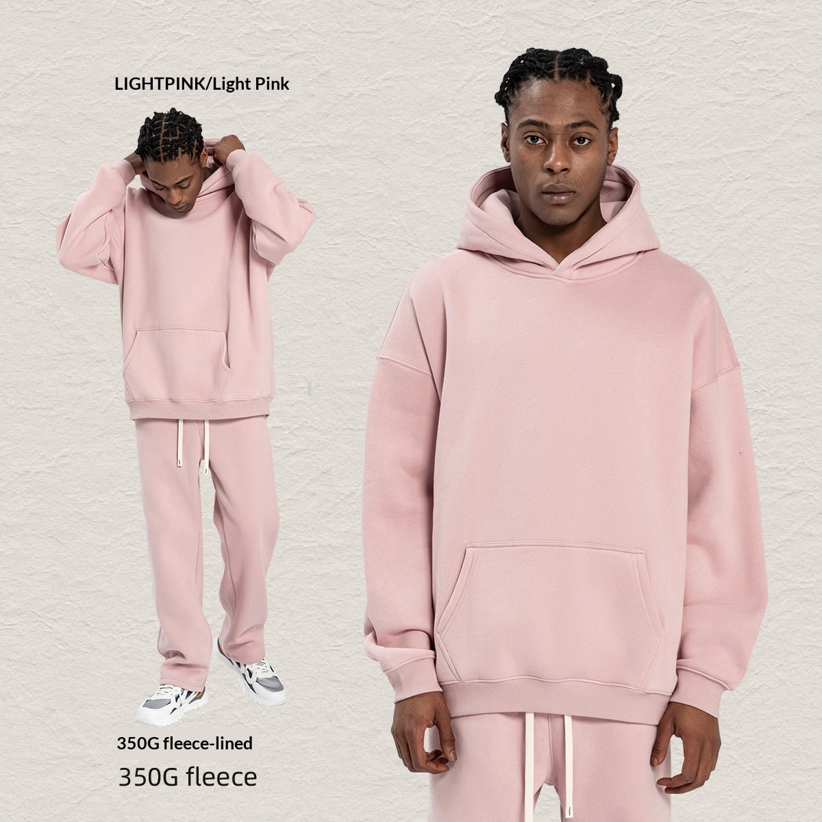 Men's Hooded Sweatshirt Fleece-lined Loose Sweatshirt Set