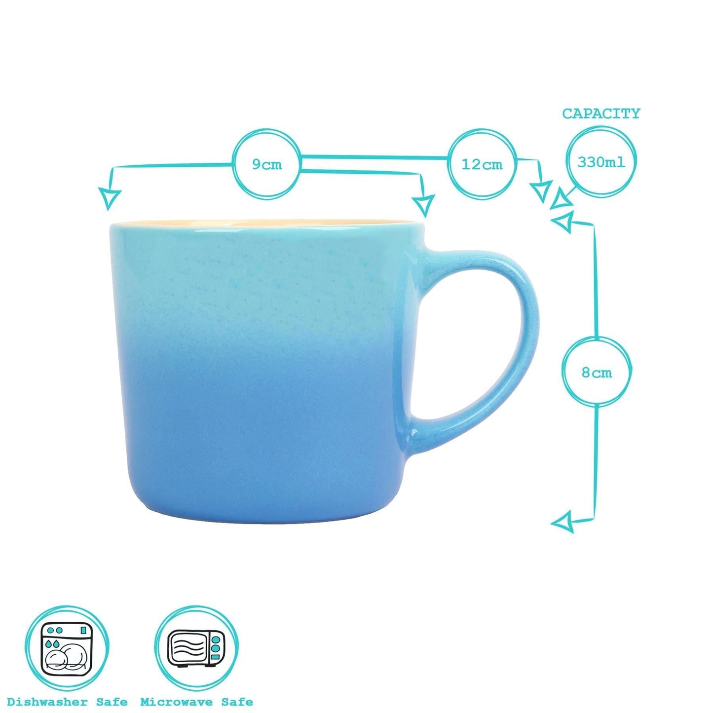 330ml Blue New Bone China Ombre Mugs - Pack of Six
