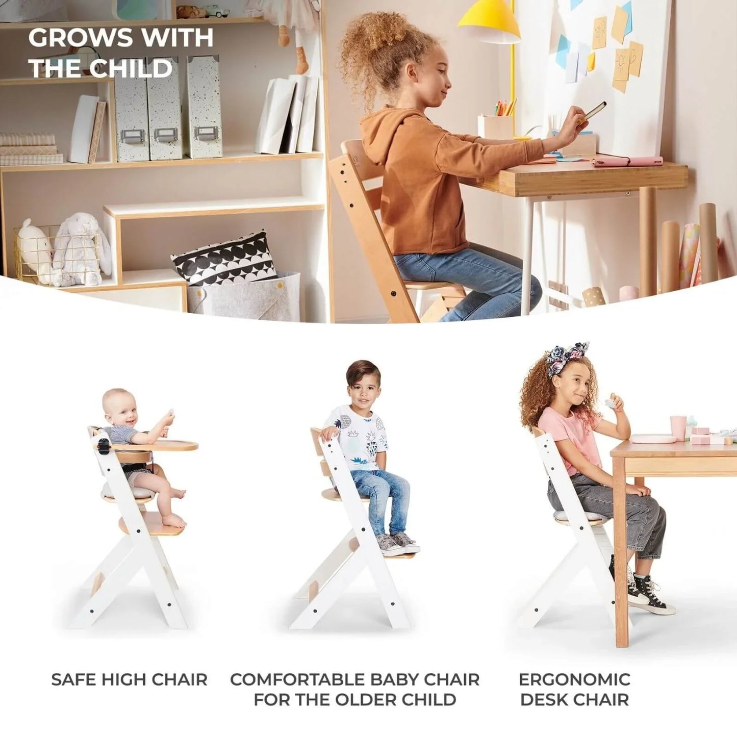 Kinderkraft Enock Wooden Highchair - Wooden Natural