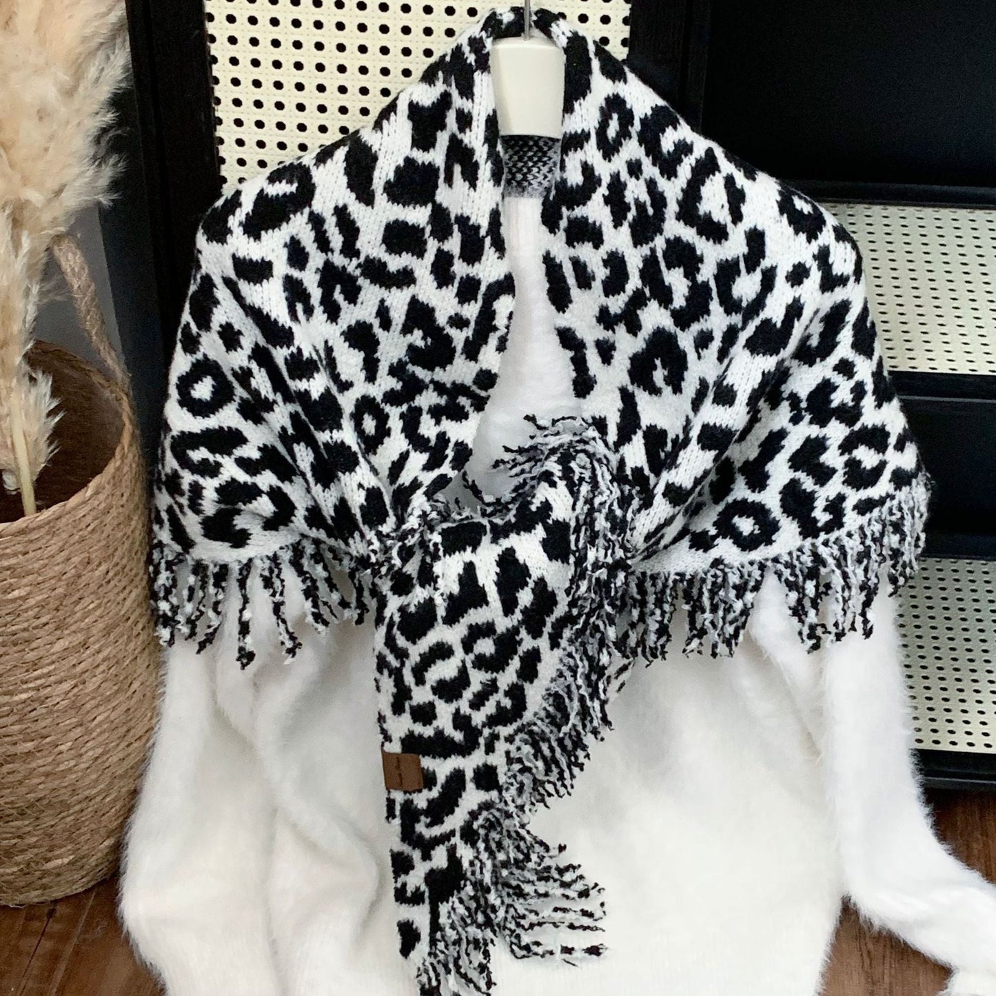Leopard Print Fringe Scarf - Luxe Two-in-One Shawl & Wrap