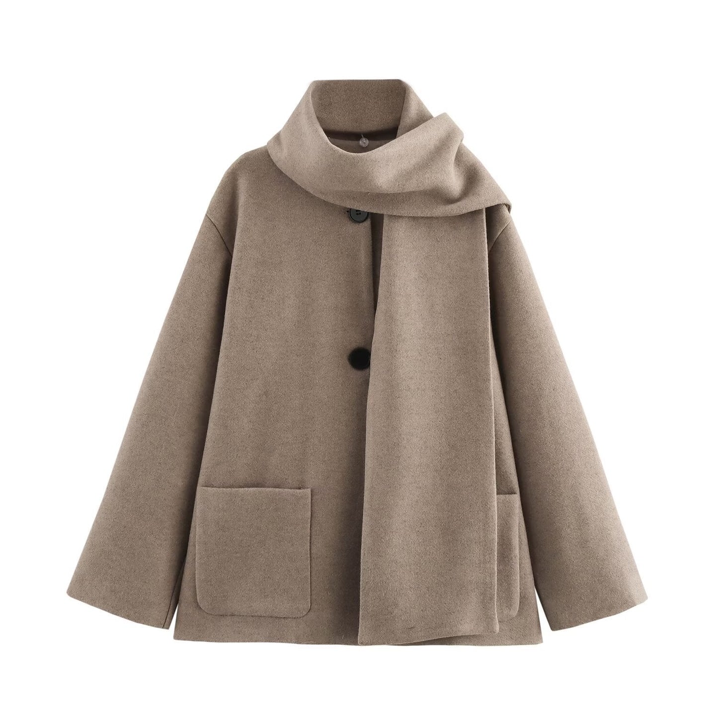 Elegant Blended Textile Scarf Overcoat Coat