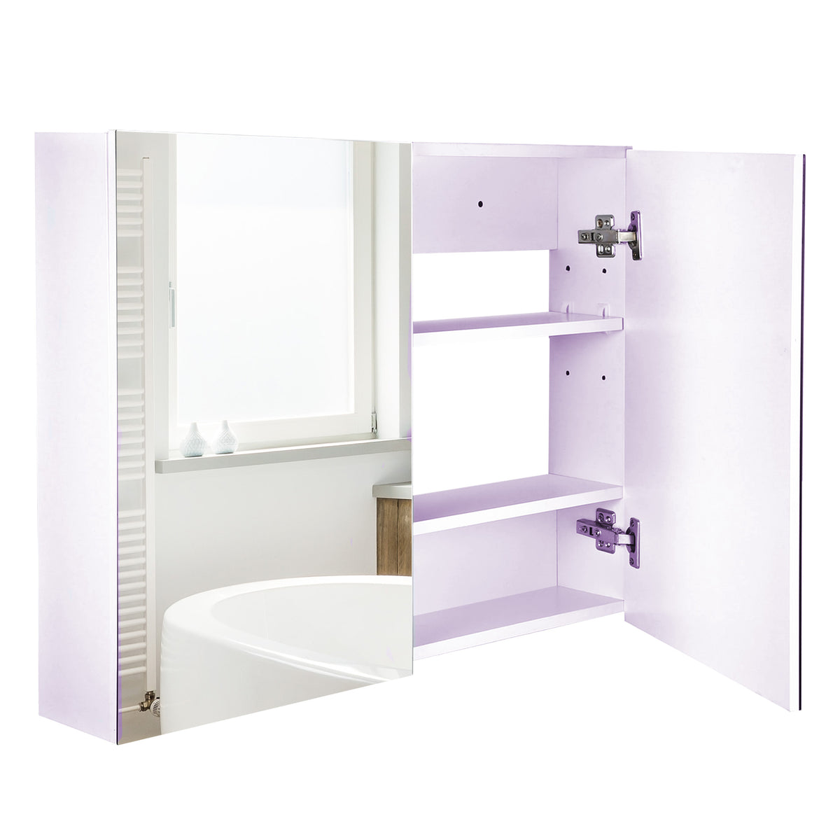 Mirror Cabinet Double Door Wall Mounted Modern Storage Unit Bathroom