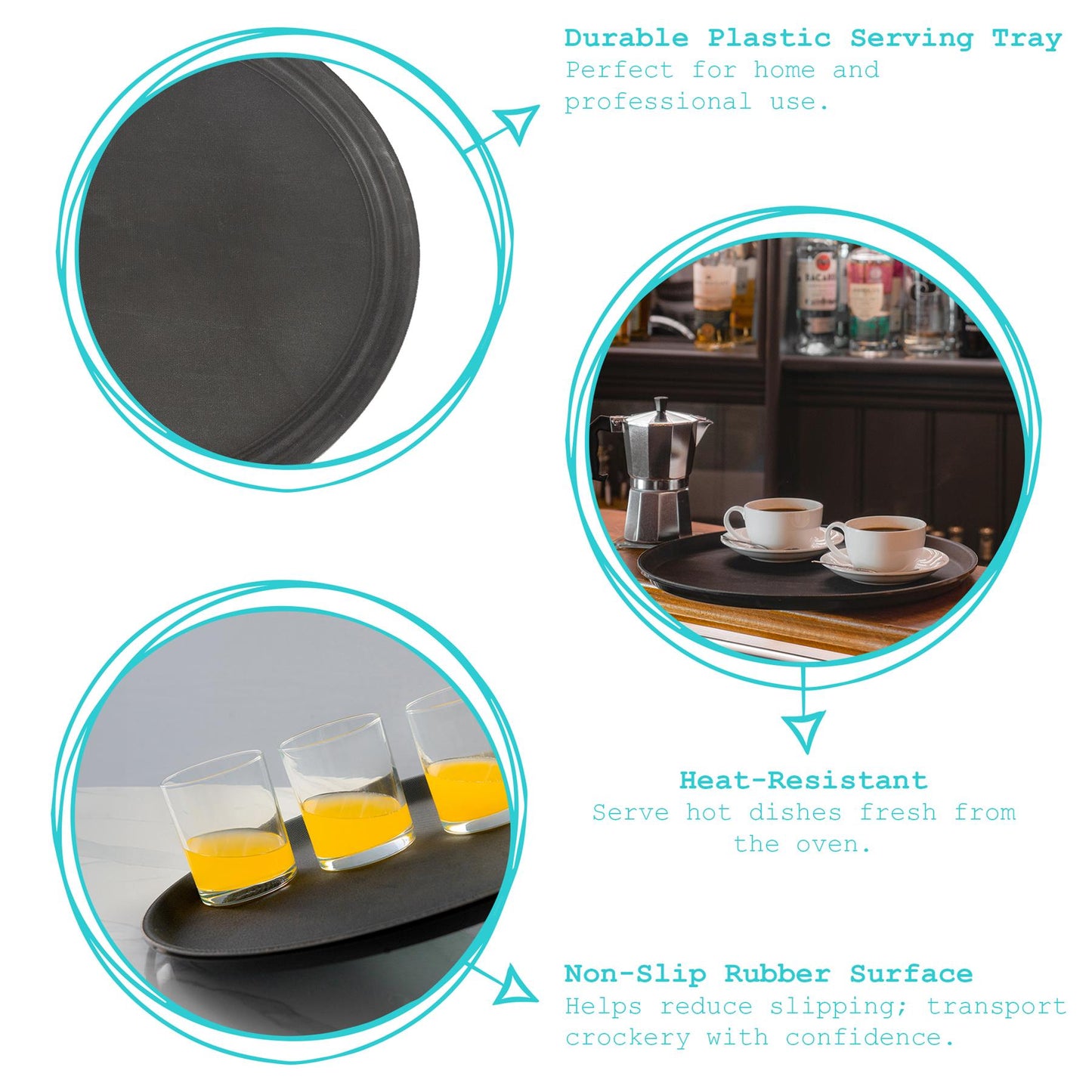 Black 63.5cm x 52cm Oval Non-Slip Serving Tray