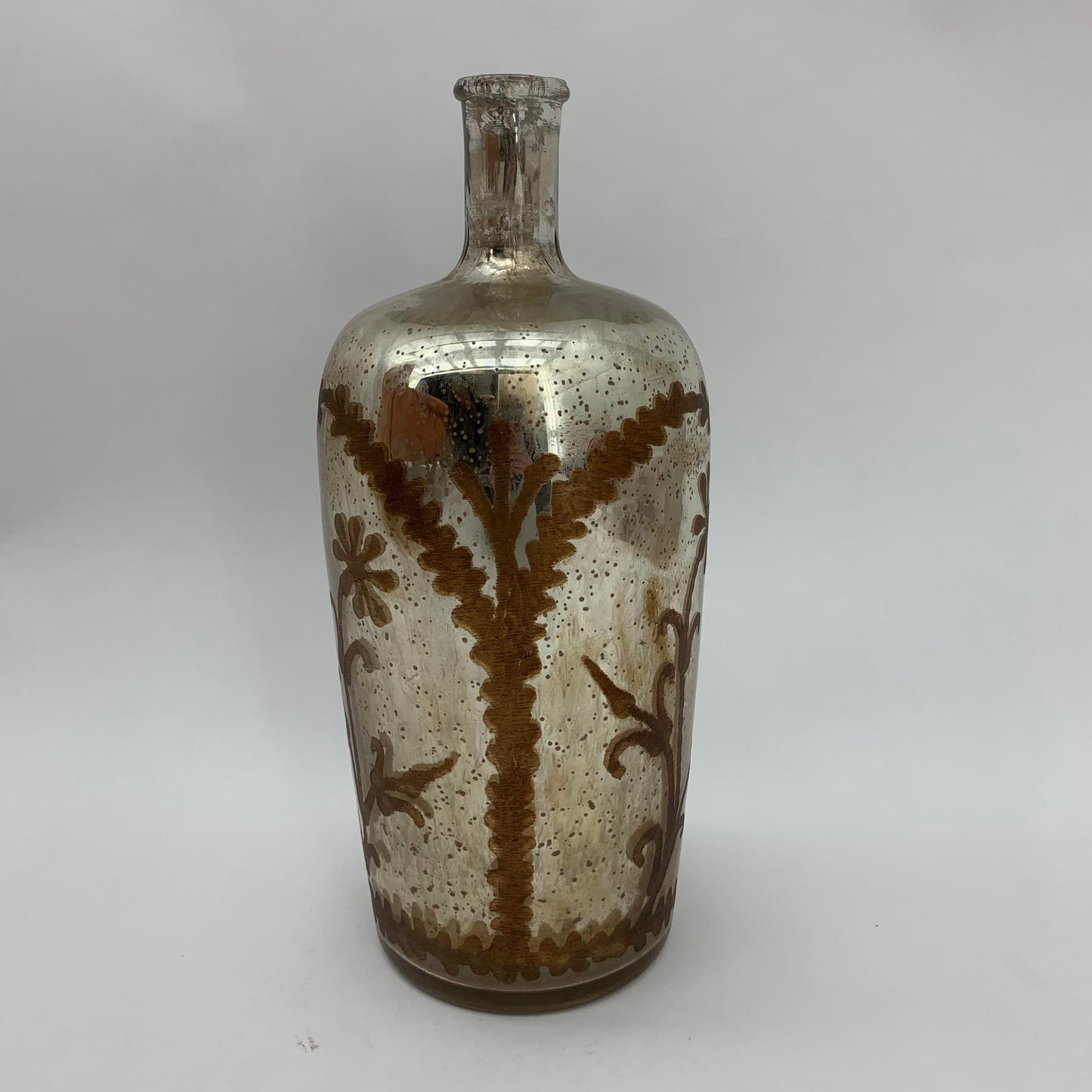 15" ANTIQUE SILVER GLASS DECORATIVE VASE