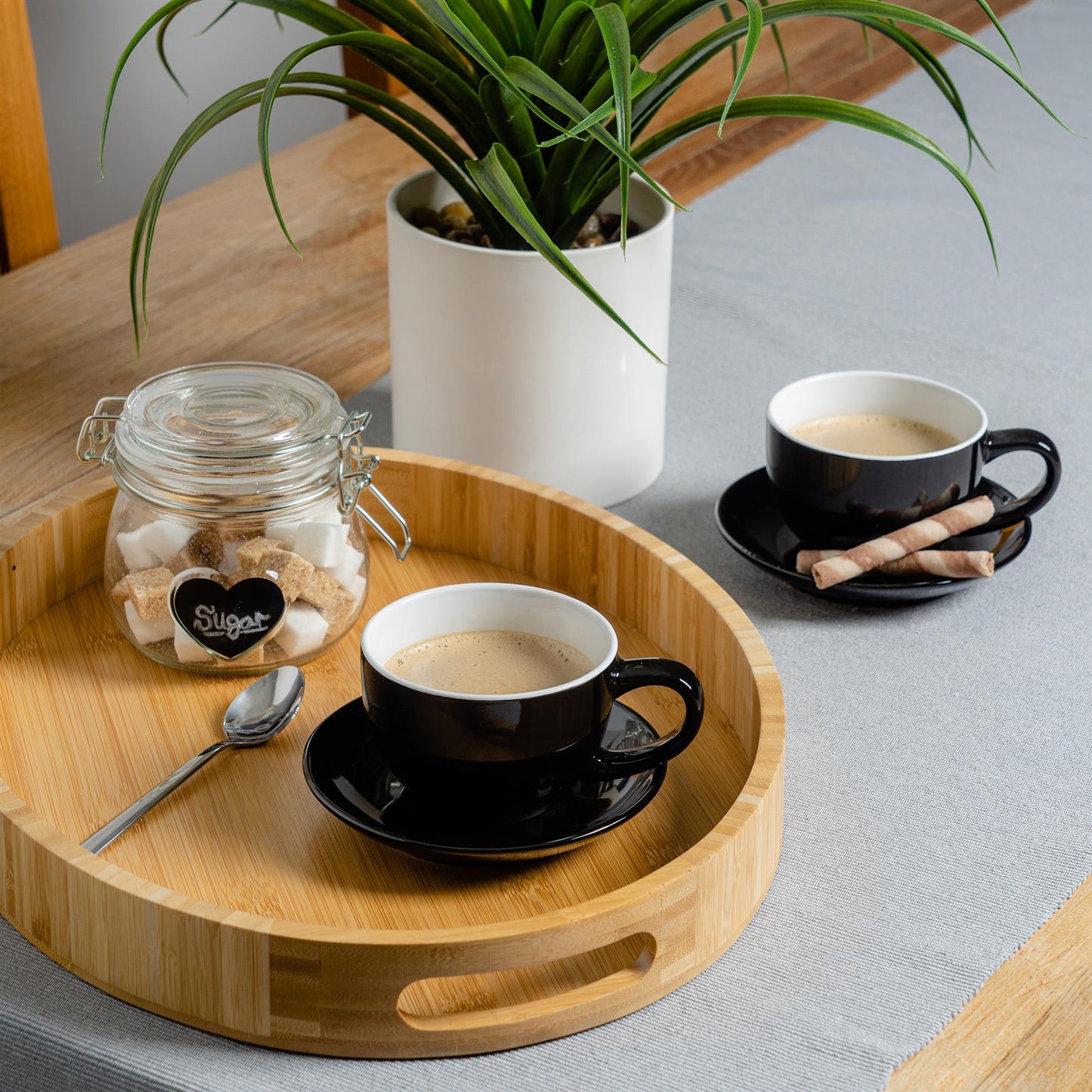 250ml Black Cappuccino Cups & Saucers - Pack of Six