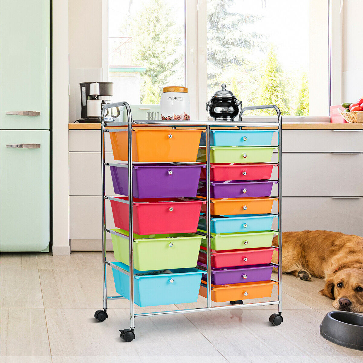 15 Drawer Rolling Storage Cart with 4 Wheels for Beauty Salon-Black