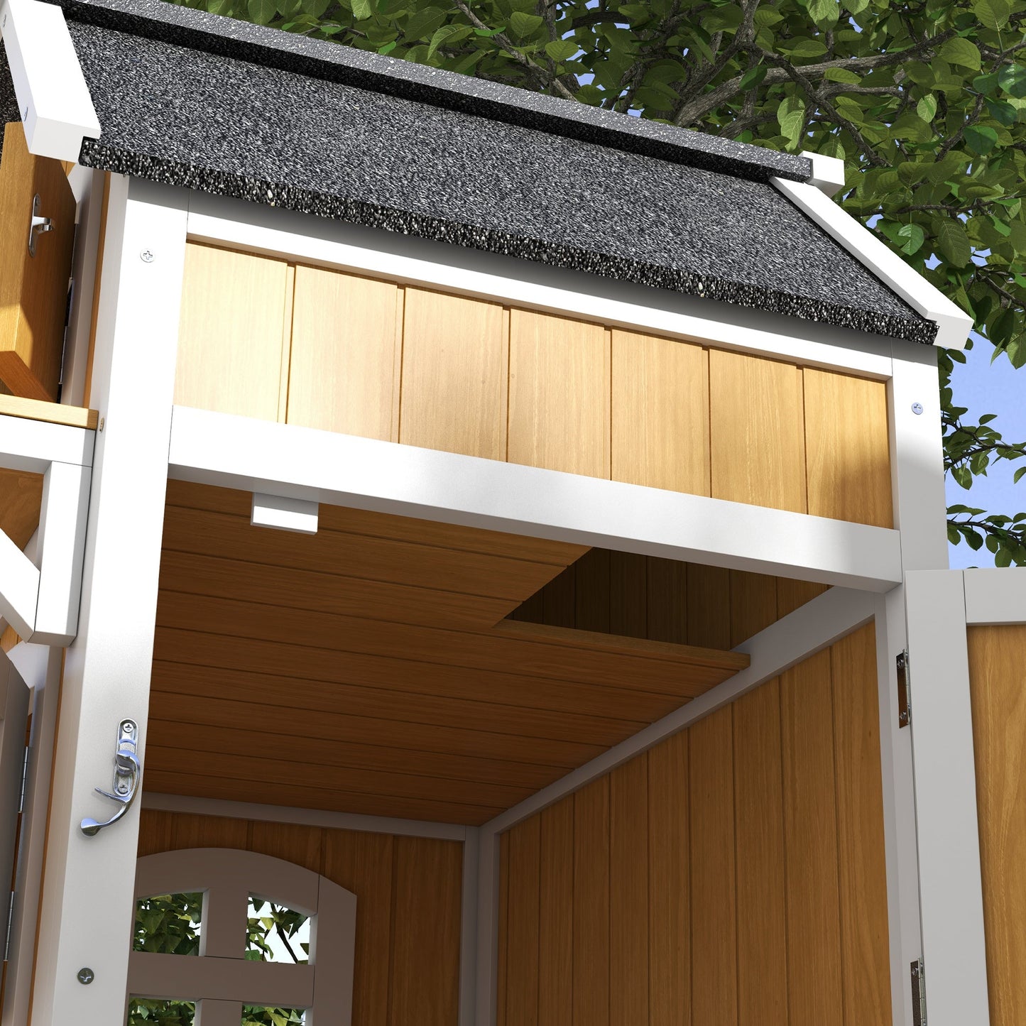 PawHut Outdoor Cat House Cat Shelter w/ Openable Asphalt Roof, Escape Doors