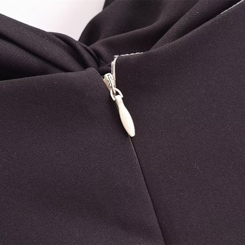 Patchwork Waist-slimming Jacquard Backless Suspender Dress