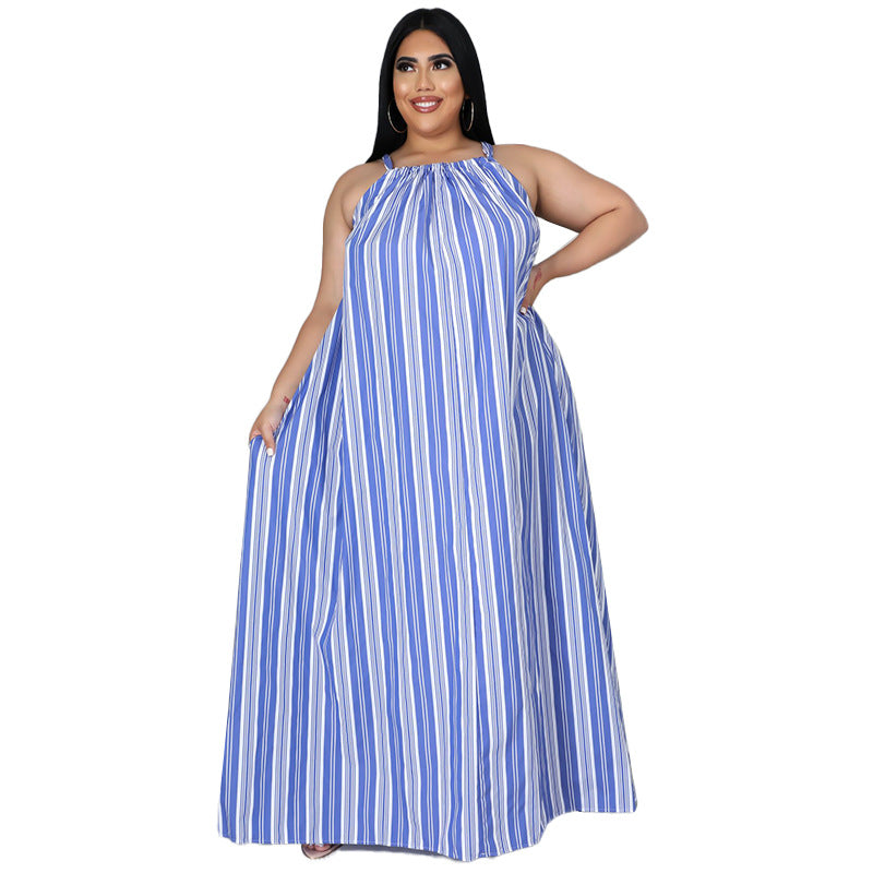 Women's Loose And Casual Plus-Size Striped Printed Dress