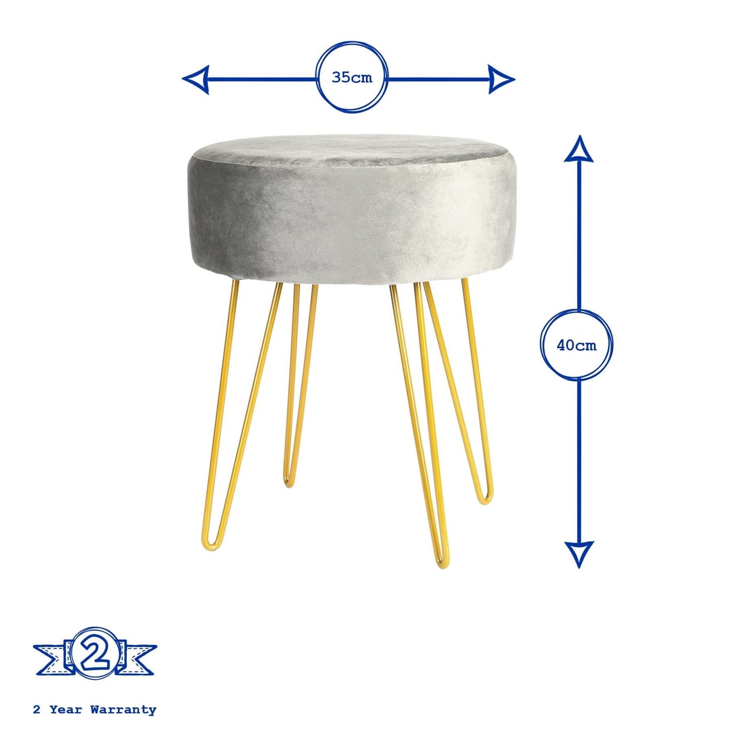 Grey Round Velvet Footstool