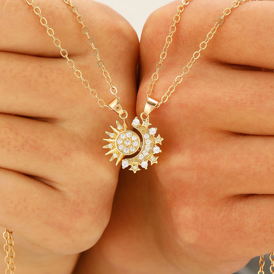 2pcs Necklace Sun And Moon Magnetic Pendant Clavicle Chain Necklace For Couple Lovers