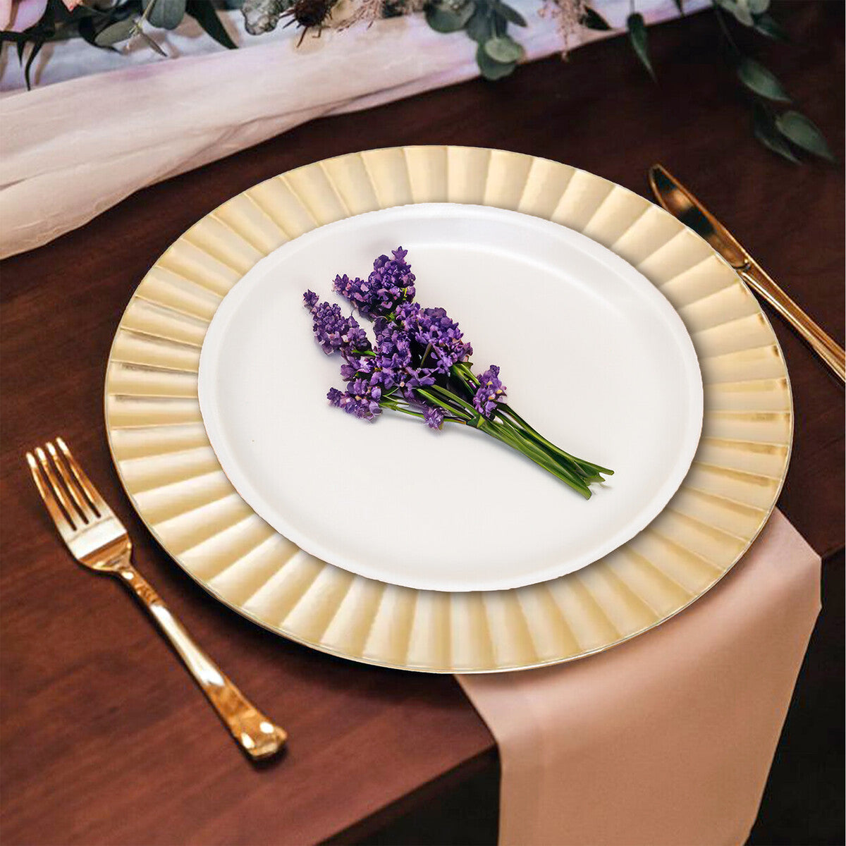 Dia Gold Finish Wave Rim Charger Plate