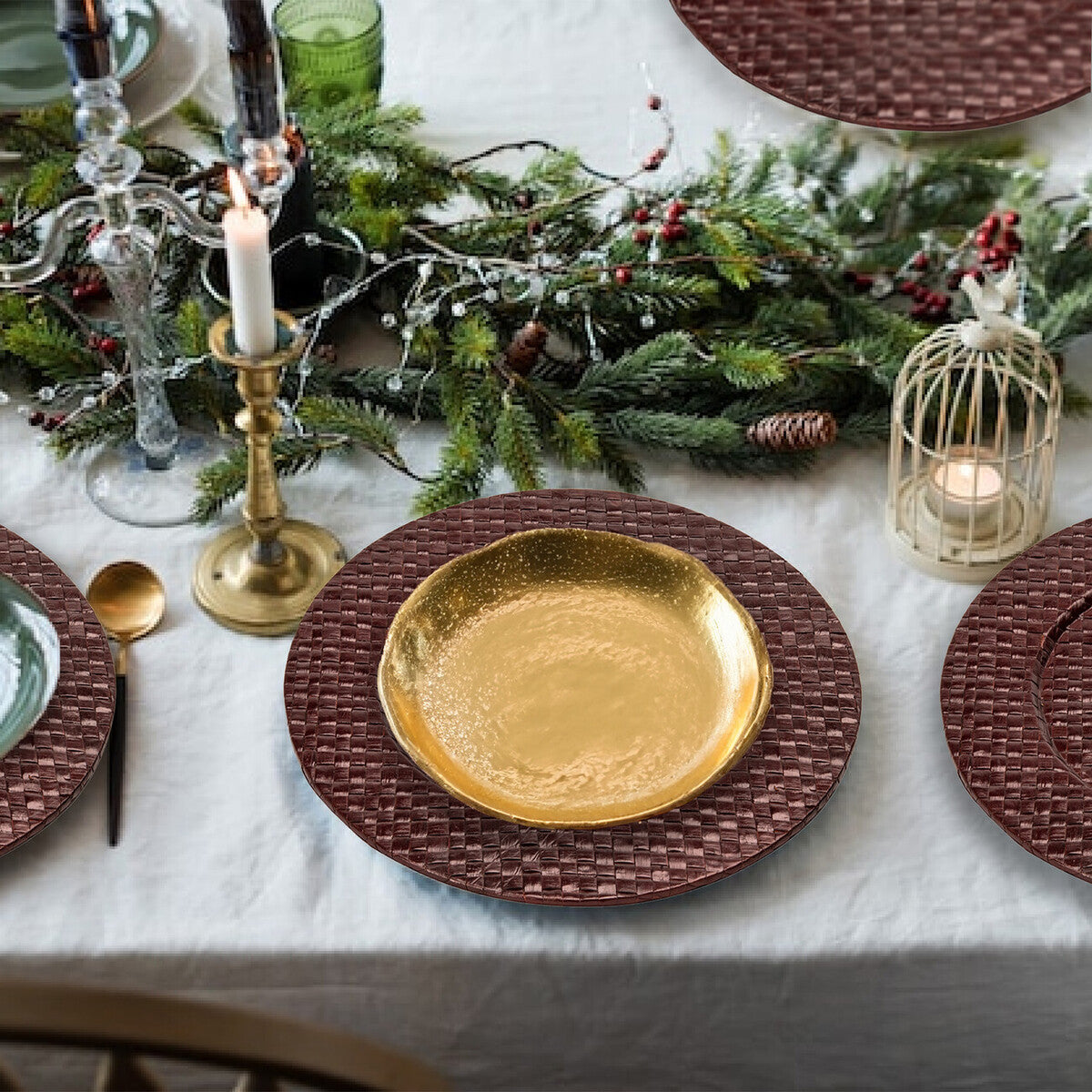 Set of Four 33cm Dia Pandanus Brown Charger Plates