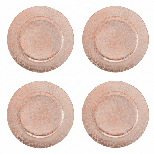 Set of Four 33cm Rose Gold Crocodile Effect Charger Plates | Dia