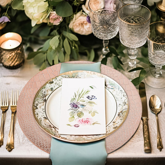 Set of Four 33cm Rose Gold Crocodile Effect Charger Plates | Dia