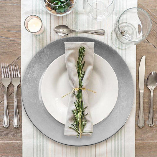 Set of Four 33cm Flat Style Silver Decorative Charger Plates | Dia