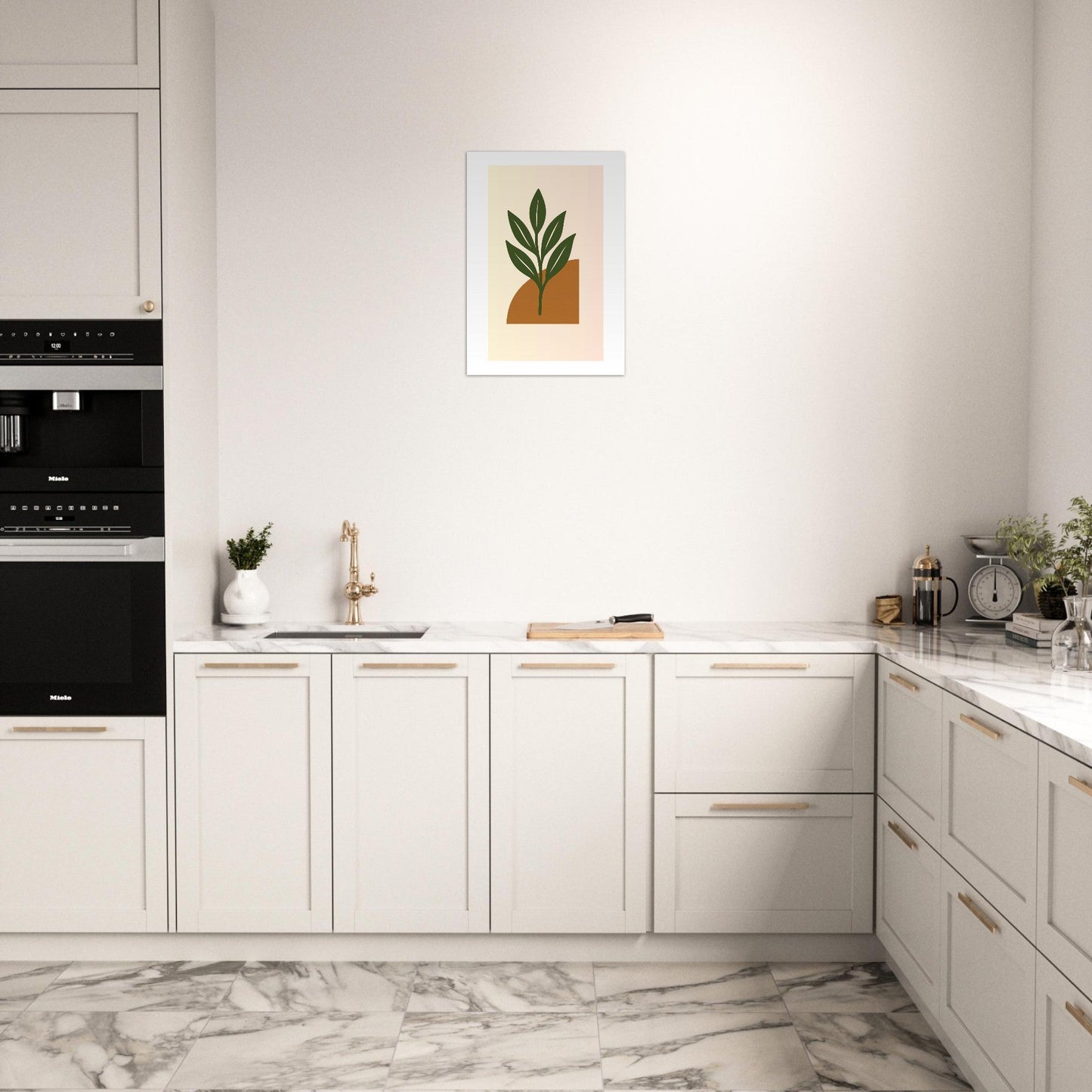 Green Leaf Botanical Wall Art – Minimal Plant Print with Terracotta Accent, Boho Decor
