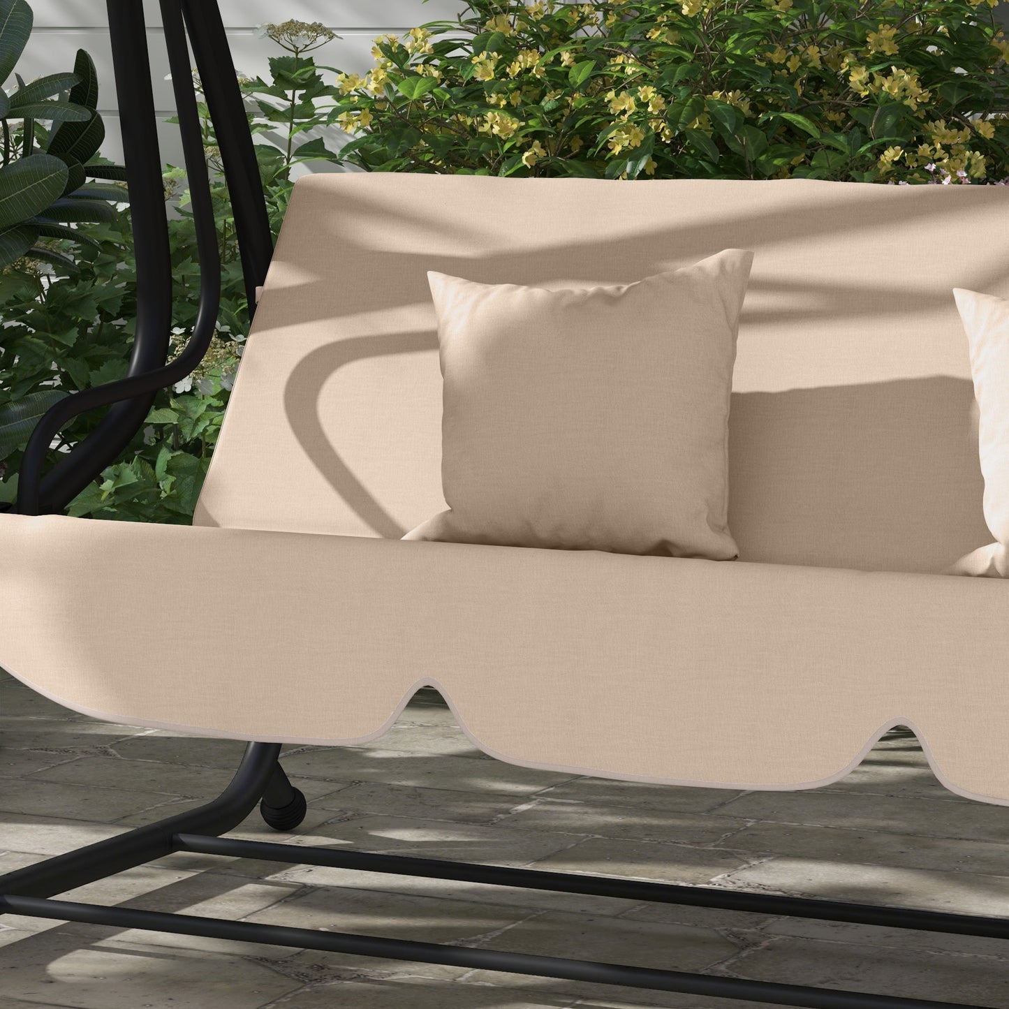 Outsunny 2-in-1 Garden Swing Chair for 3 Person w/ Adjustable Canopy Light Brown