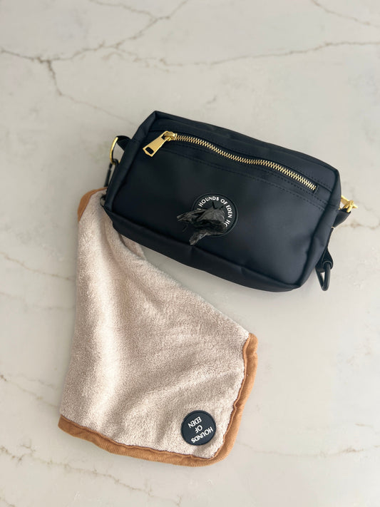 Mini Dog Towel + Clip, Beige & Brown