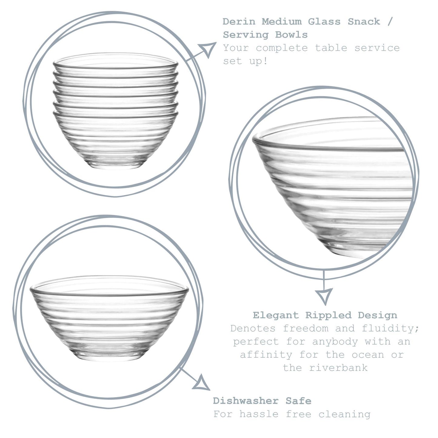 11cm Derin Glass Serving Bowls - Pack of Six