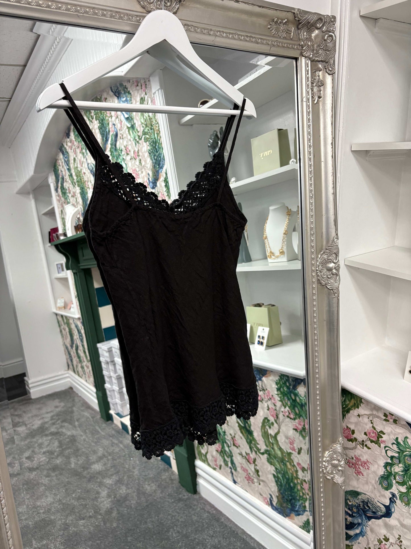 Luxtyle Linen Strappy Top with Flower Detail | Summer Cami | One Size Fits 8–14