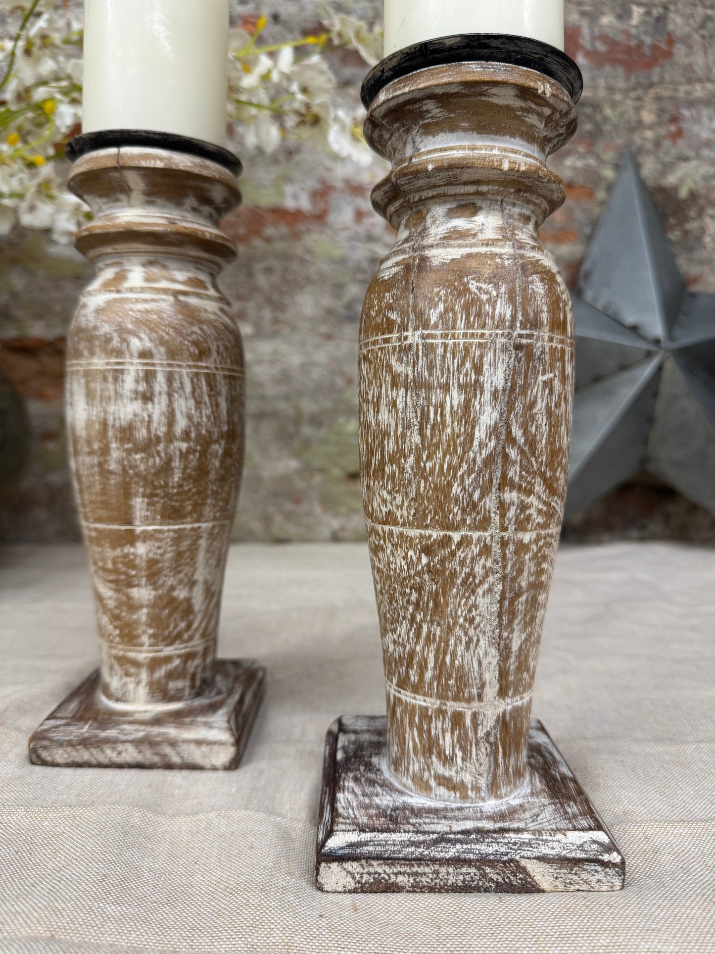Pair Of Rustic Wooden Candle Holders / Large Church Candle Candlesticks /