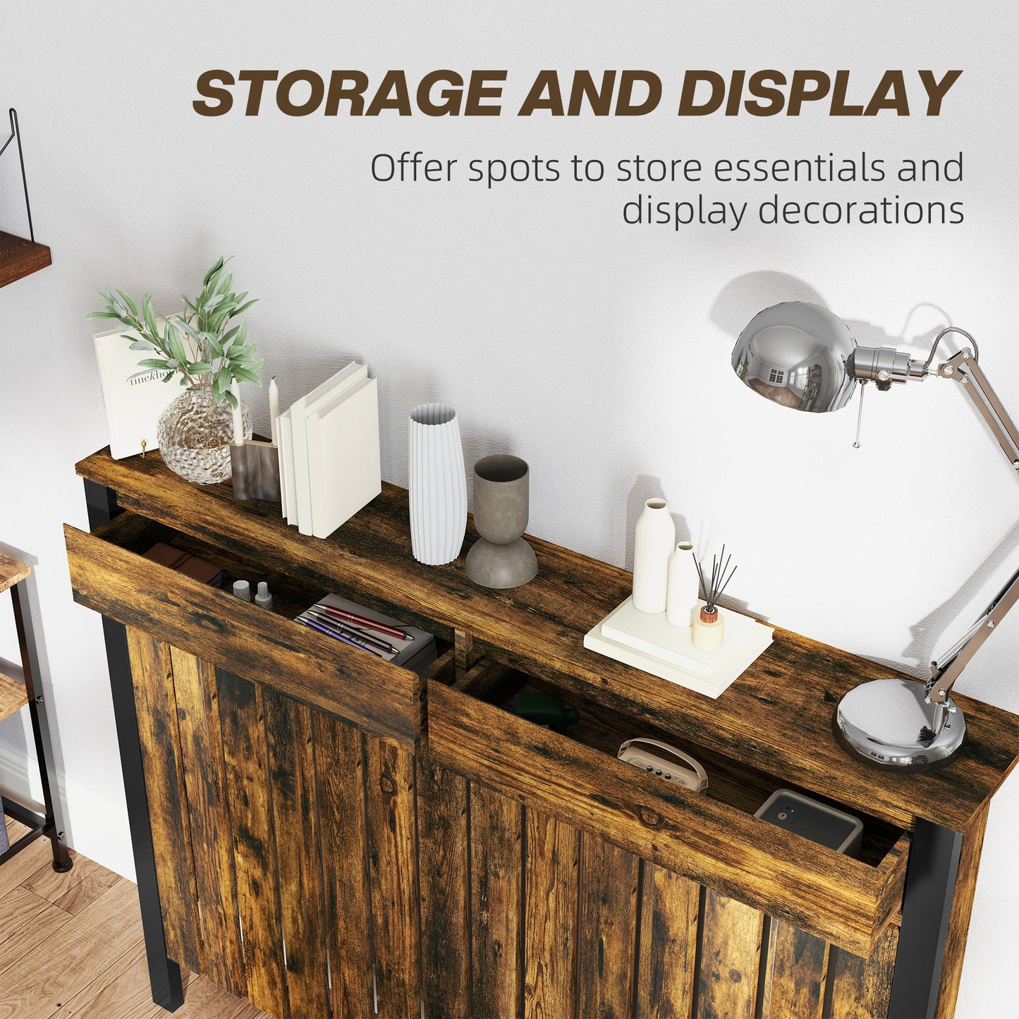 HOMCOM Small Radiator Cover with Drawer and Vertical Slats 88.5 x 19 x 93cm